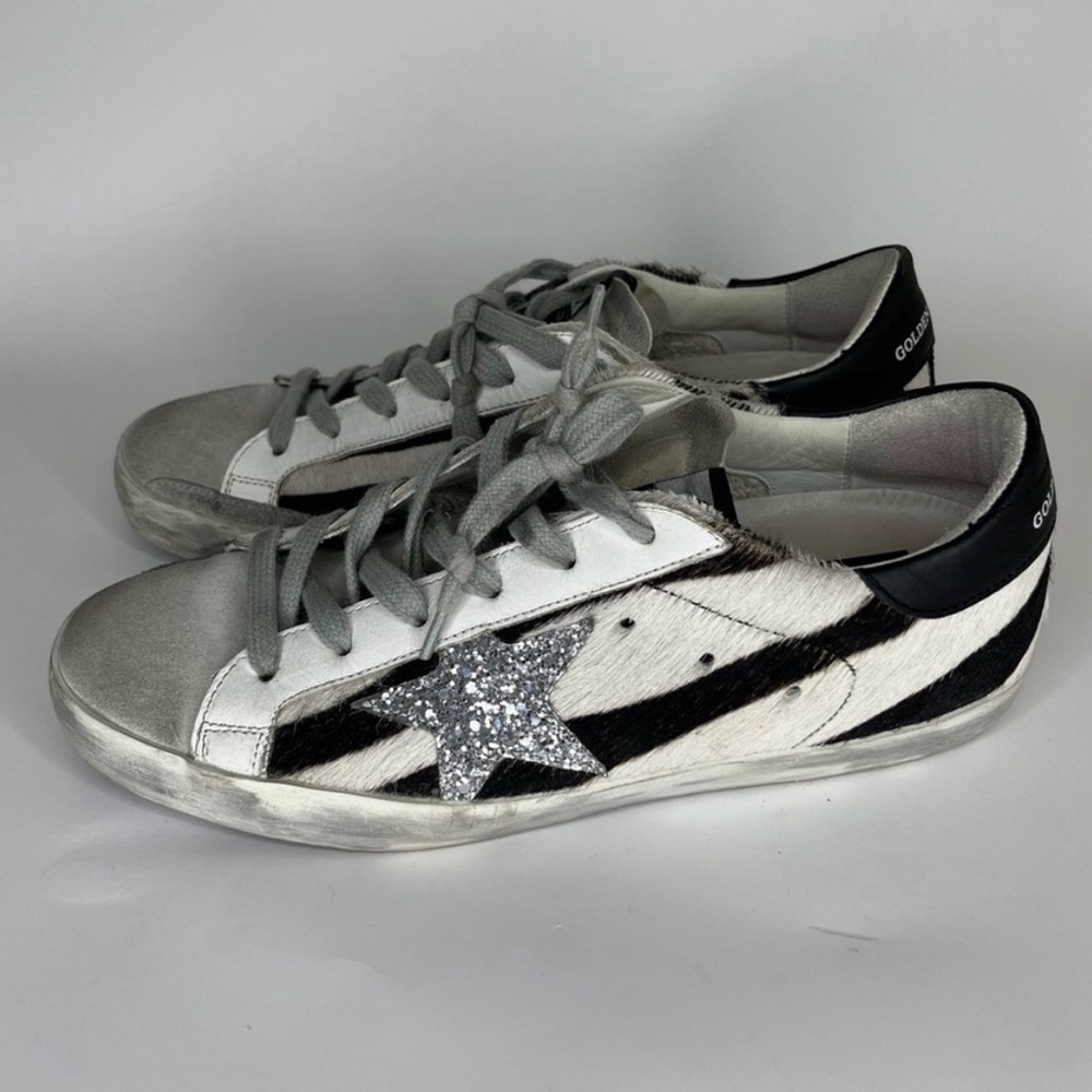 Authentic Golden Goose superstar sneakers size 38 zebra print silver star - Picture 6 of 11
